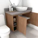 Montagem de armário de banheiro com alinhamento preciso, fixação segura, acabamento perfeito e organização funcional.